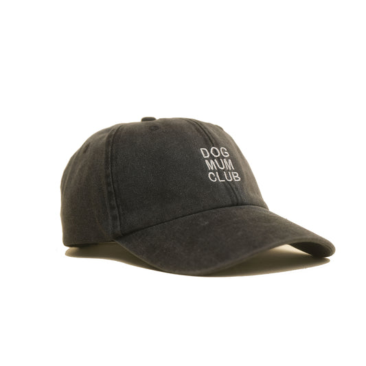 BlackVintage Cap mit weißer Stickerei „Dog Mum Club“ seitlich