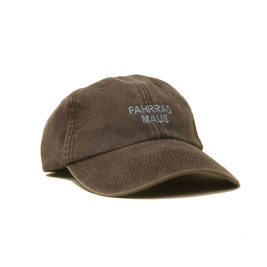 Brown Vintage Cap mit heller Stickerei „Fahrrad Maus“ in seitlich