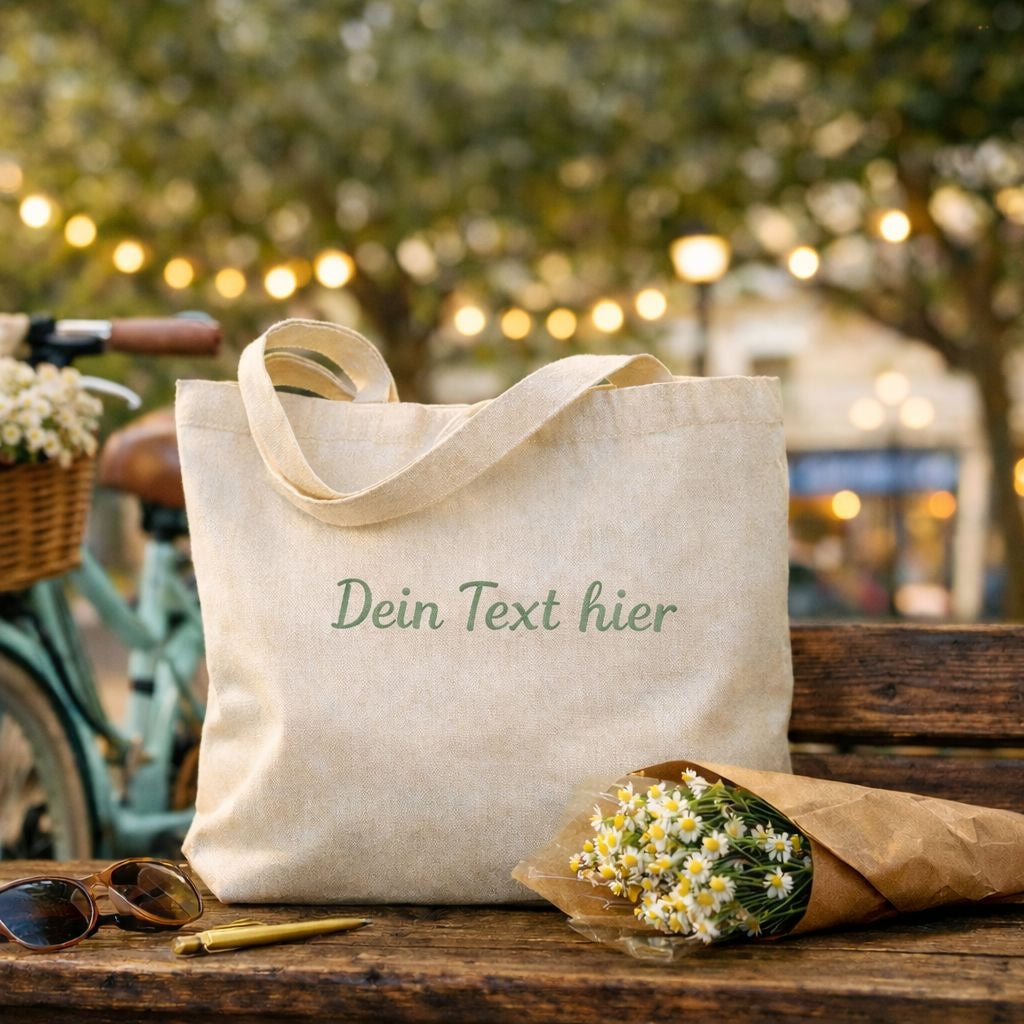 Personalisierte Baumwolltasche bestickt – Maxi Bag mit eigenem Text & Logo