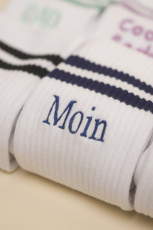 Bestickte Moin Socken aus Bio-Baumwolle