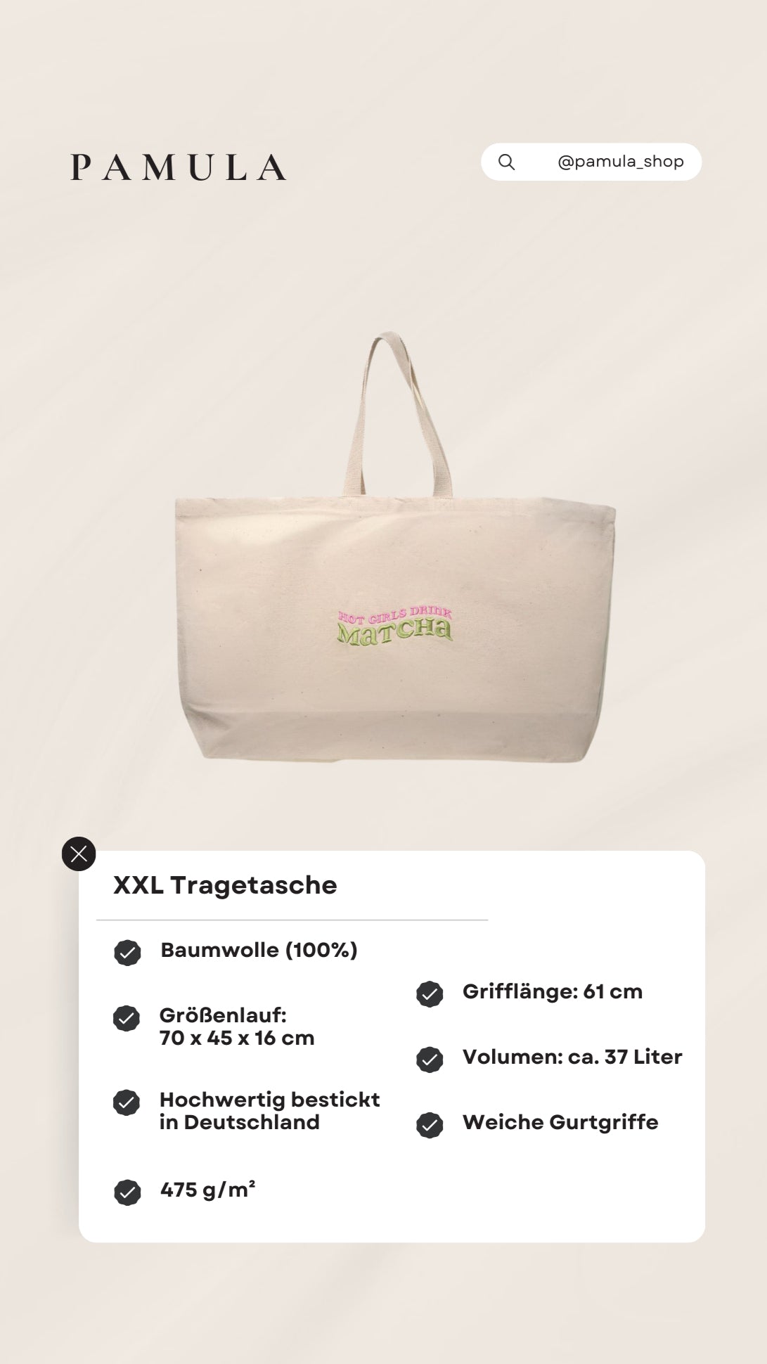 Bestickte ‚Hot Girls Drink Matcha‘ XXL Tragetasche – 100% Baumwolle – Bild 5