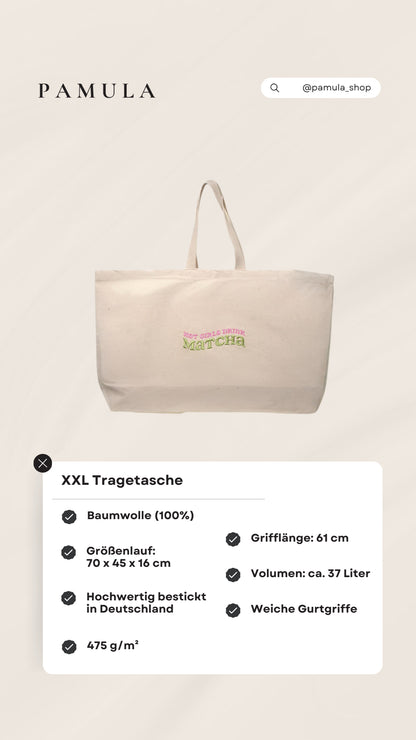Bestickte ‚Hot Girls Drink Matcha‘ XXL Tragetasche – 100% Baumwolle – Bild 5