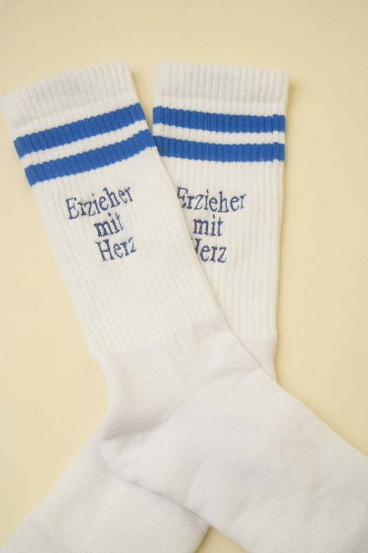 Bestickte Erzieher mit Herz Socken aus Bio-Baumwolle