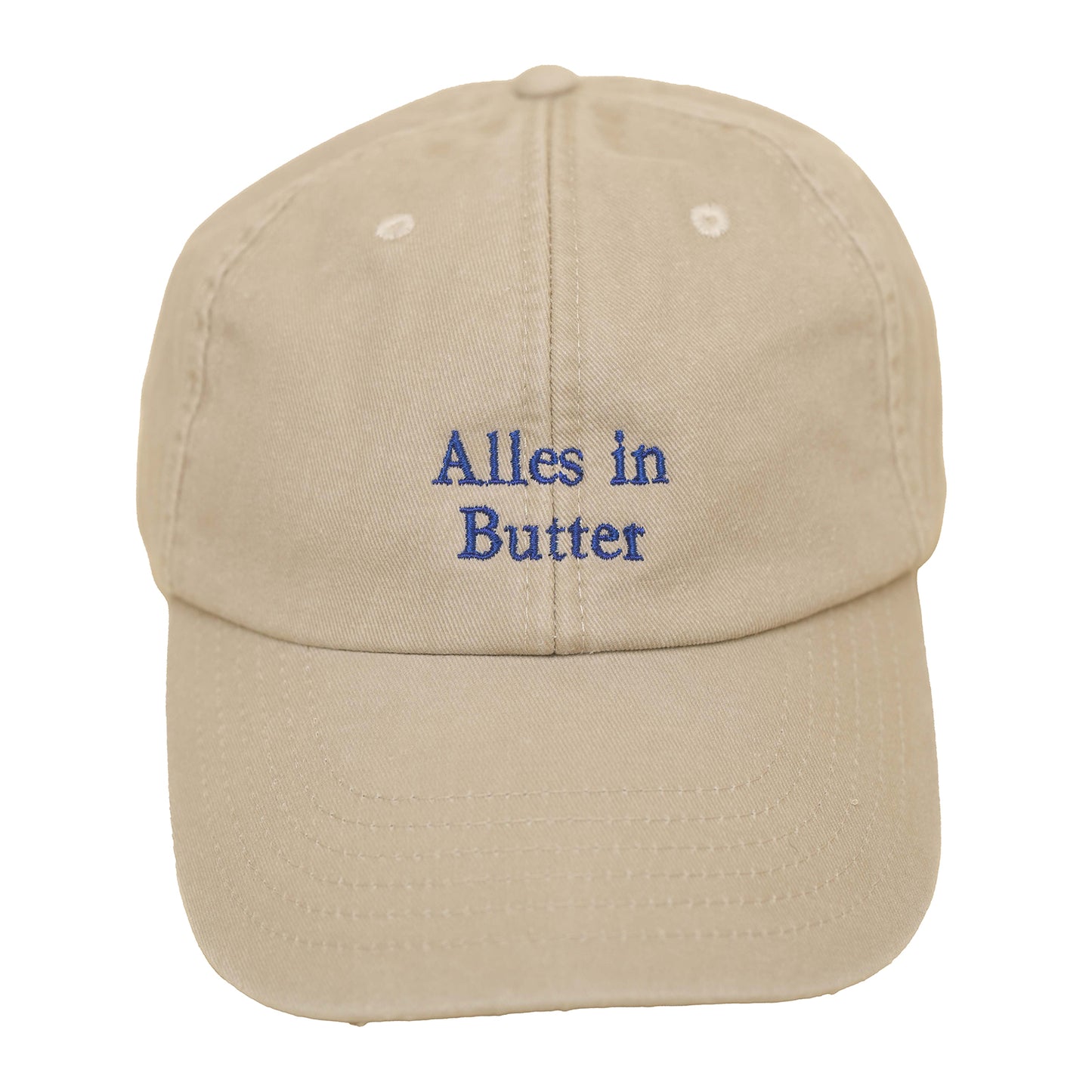 Stone Vintage Cap mit heller Stickerei „Alles in Butter“ von oben