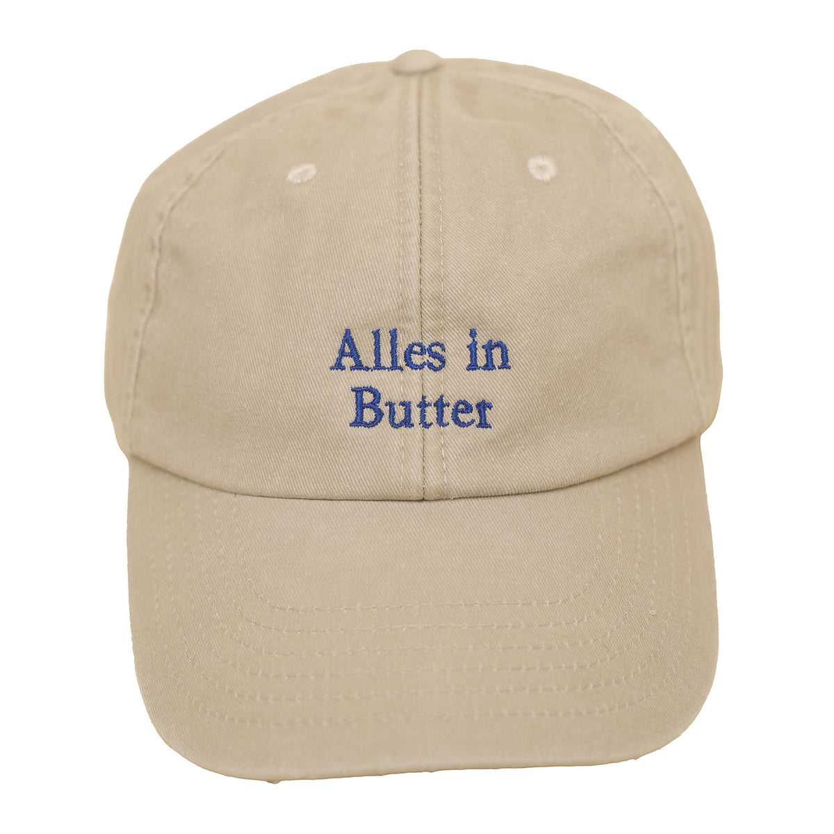 Stone Vintage Cap mit heller Stickerei „Alles in Butter“ von oben