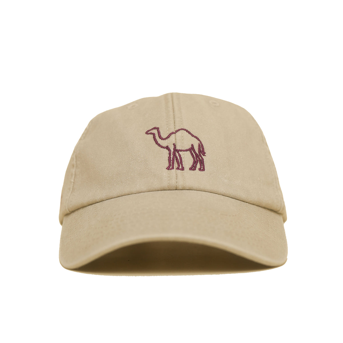 Stone Vintage Cap mit dunkelrot gesticktem Kamelmotiv frontal
