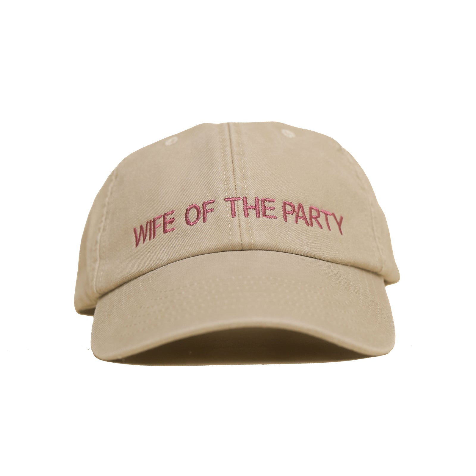 Stone Vintage Cap mit roter Stickerei „WIFE OF THE PARTY“ frontal