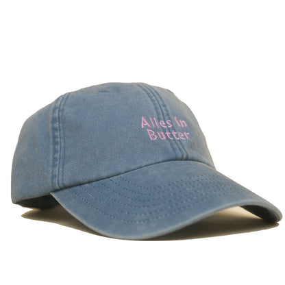 Light Denim Vintage Cap mit heller Stickerei „Alles in Butter“ seitlich