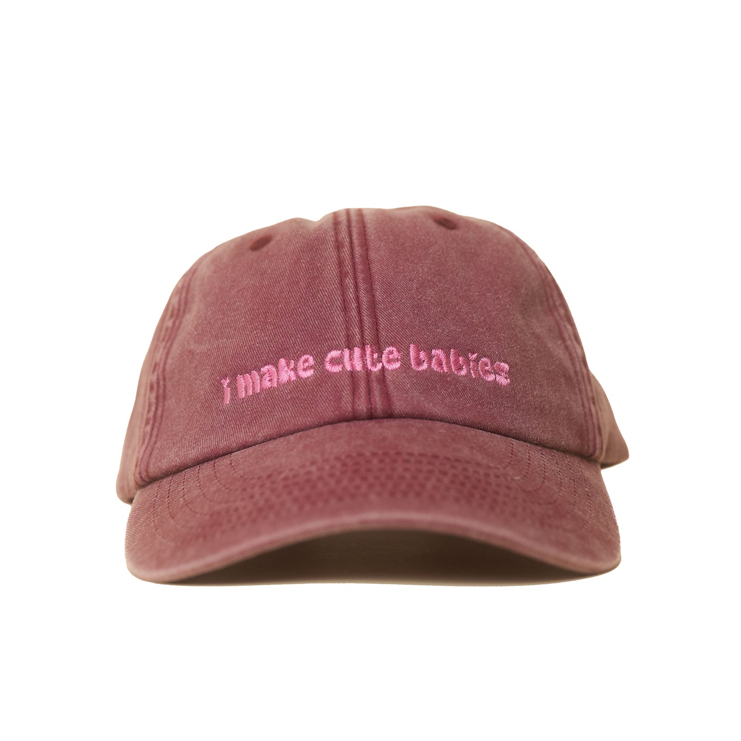 Red Vintage Cap mit heller Stickerei „i make cute babies“ frontal