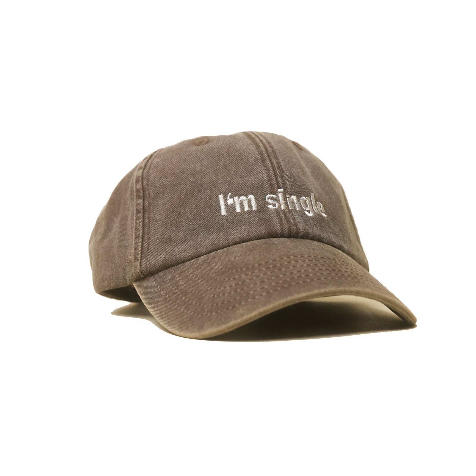 Brown Vintage Cap mit weißer Stickerei „I’m Single“ in seitlich
