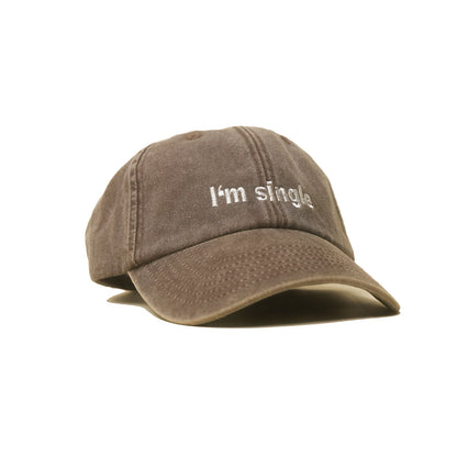 Brown Vintage Cap mit weißer Stickerei „I’m Single“ in seitlich