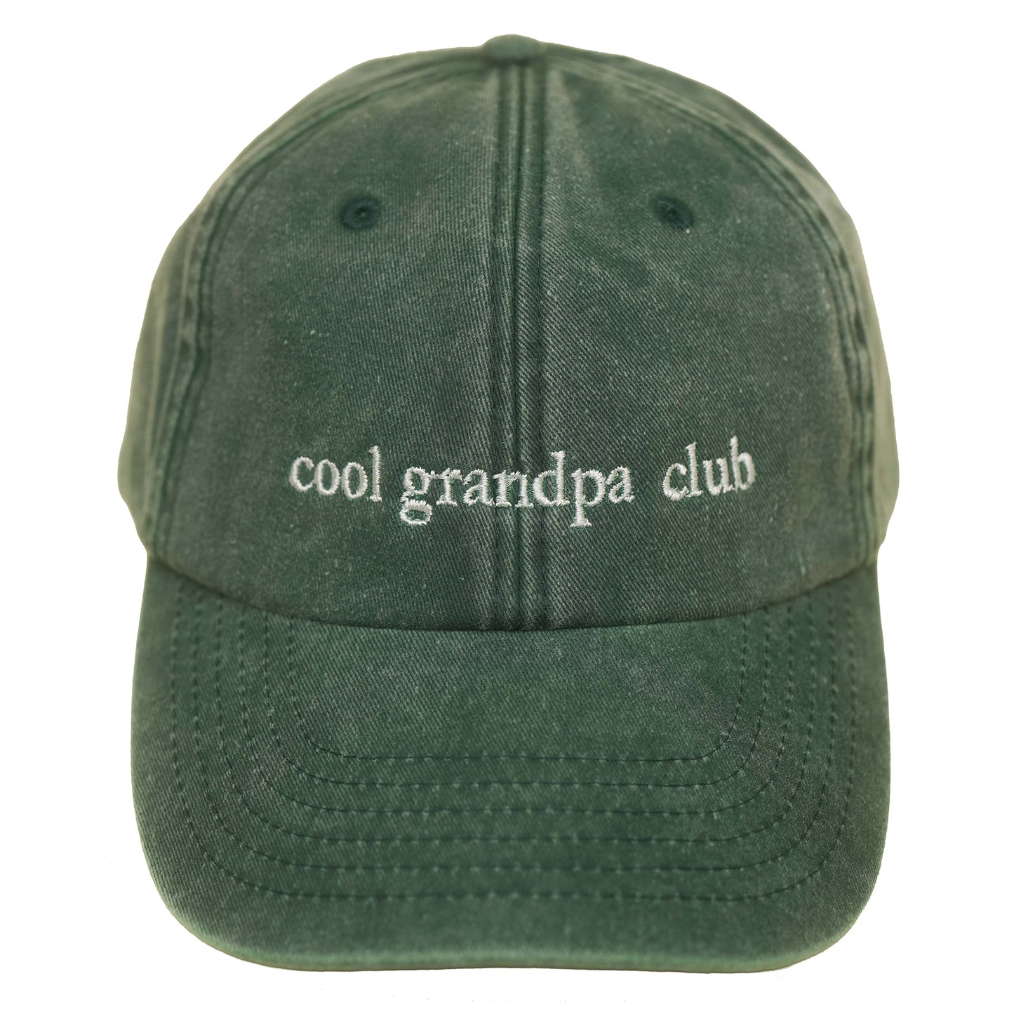 Bottle Green Vintage Cap mit heller Stickerei „cool grandpa club“ oben