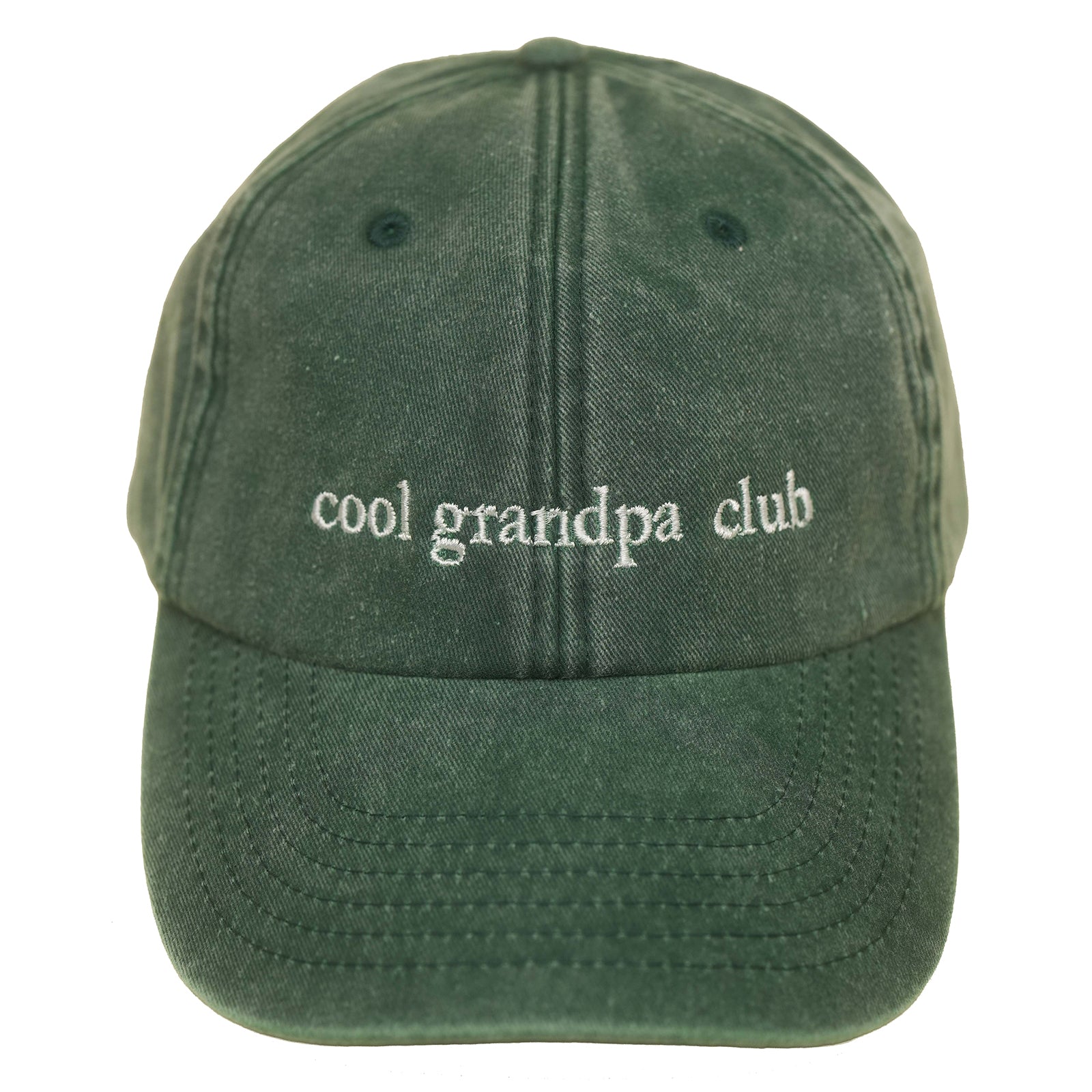 Bottle Green Vintage Cap mit heller Stickerei „cool grandpa club“ oben