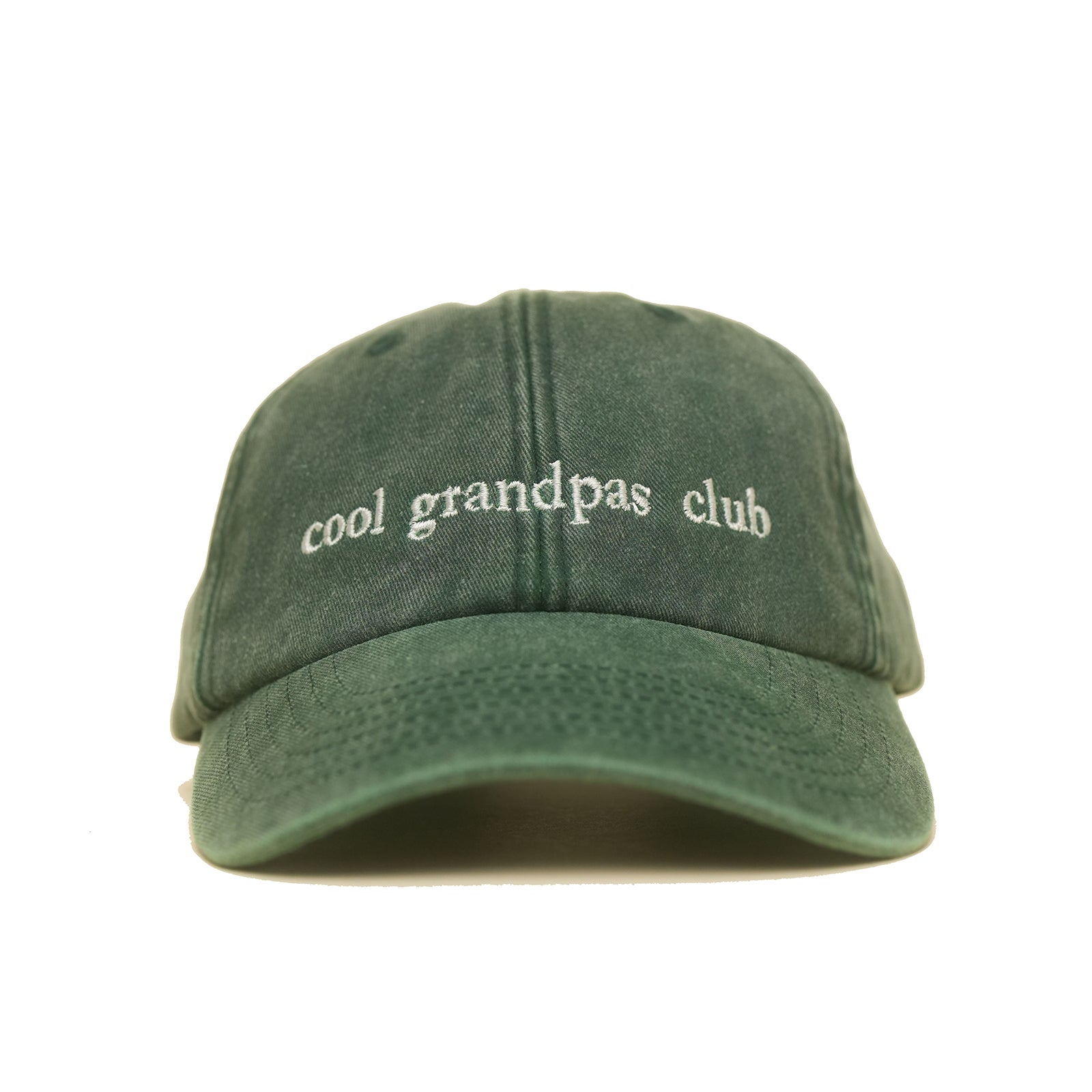 Bottle Green Vintage Cap mit heller Stickerei „cool grandpas club“ frontal