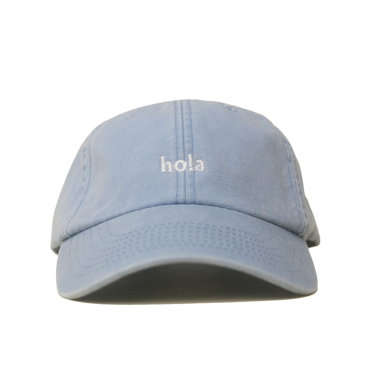 Light blue Vintage Cap mit heller Stickerei „hola“ frontal