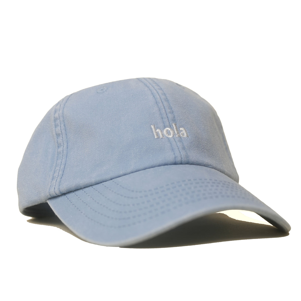 Light blue Vintage Cap mit heller Stickerei „hola“ seitlich