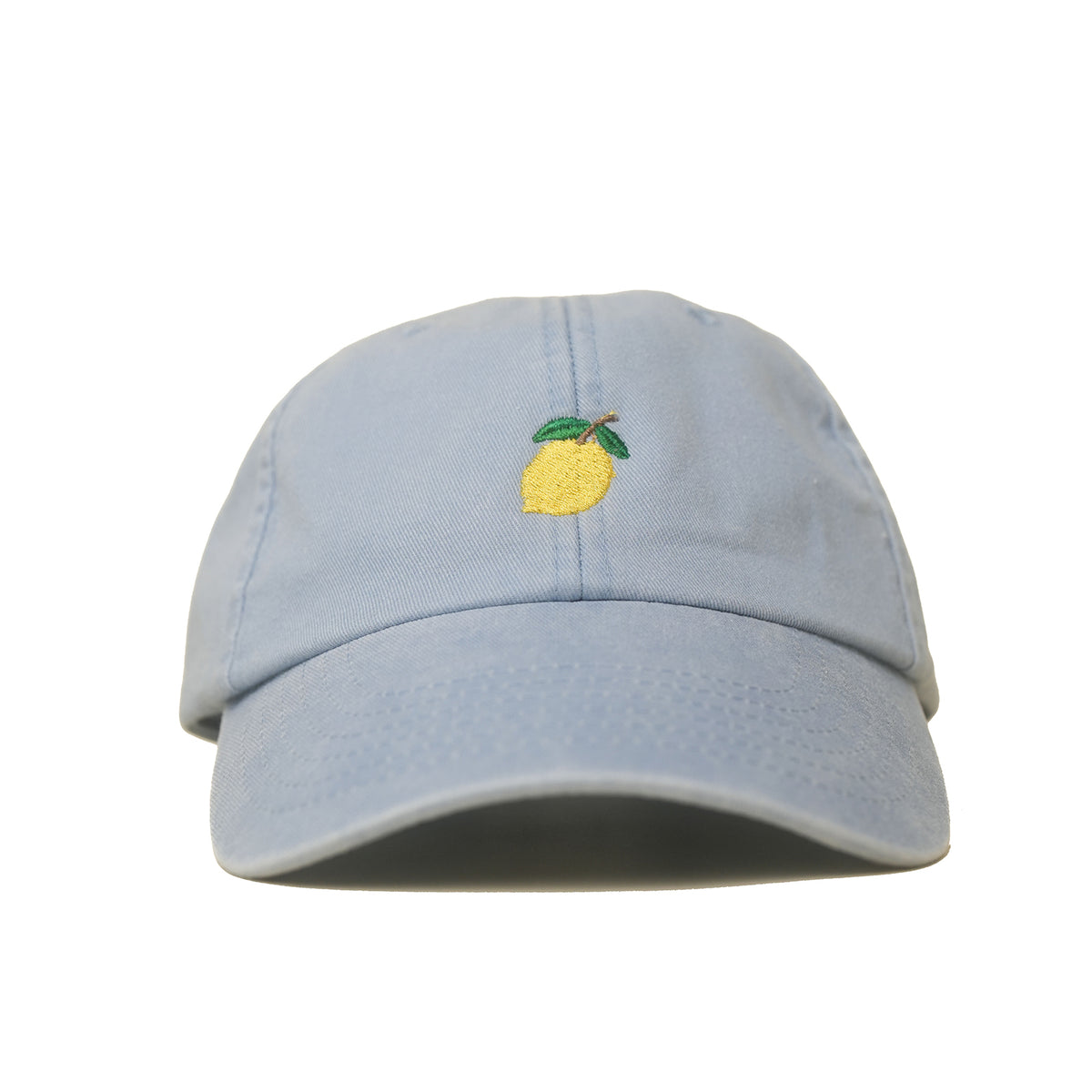 Light blue Vintage Cap mit gesticktem Zitronenmotiv frontal