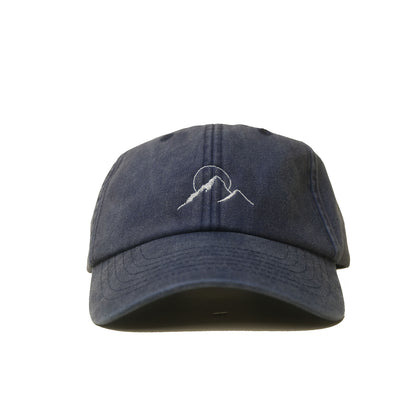 Denim Vintage Cap mit gesticktem Berg- und Sonnenmotiv frontal