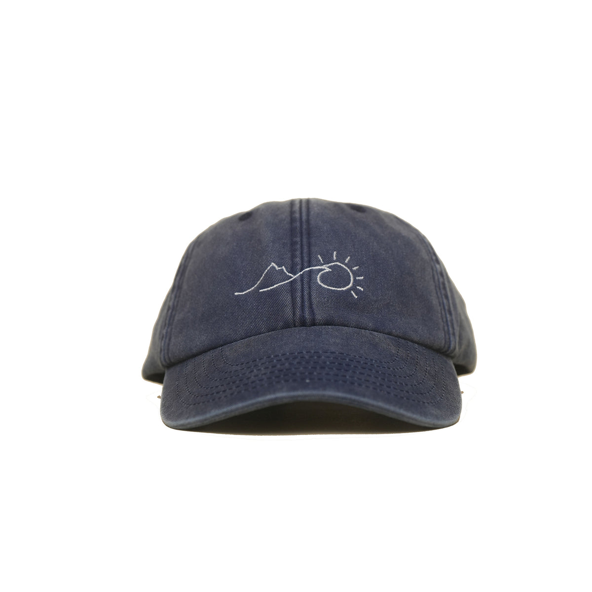 Denim Vintage Cap mit gesticktem Sonnenaufgang in Frontansicht