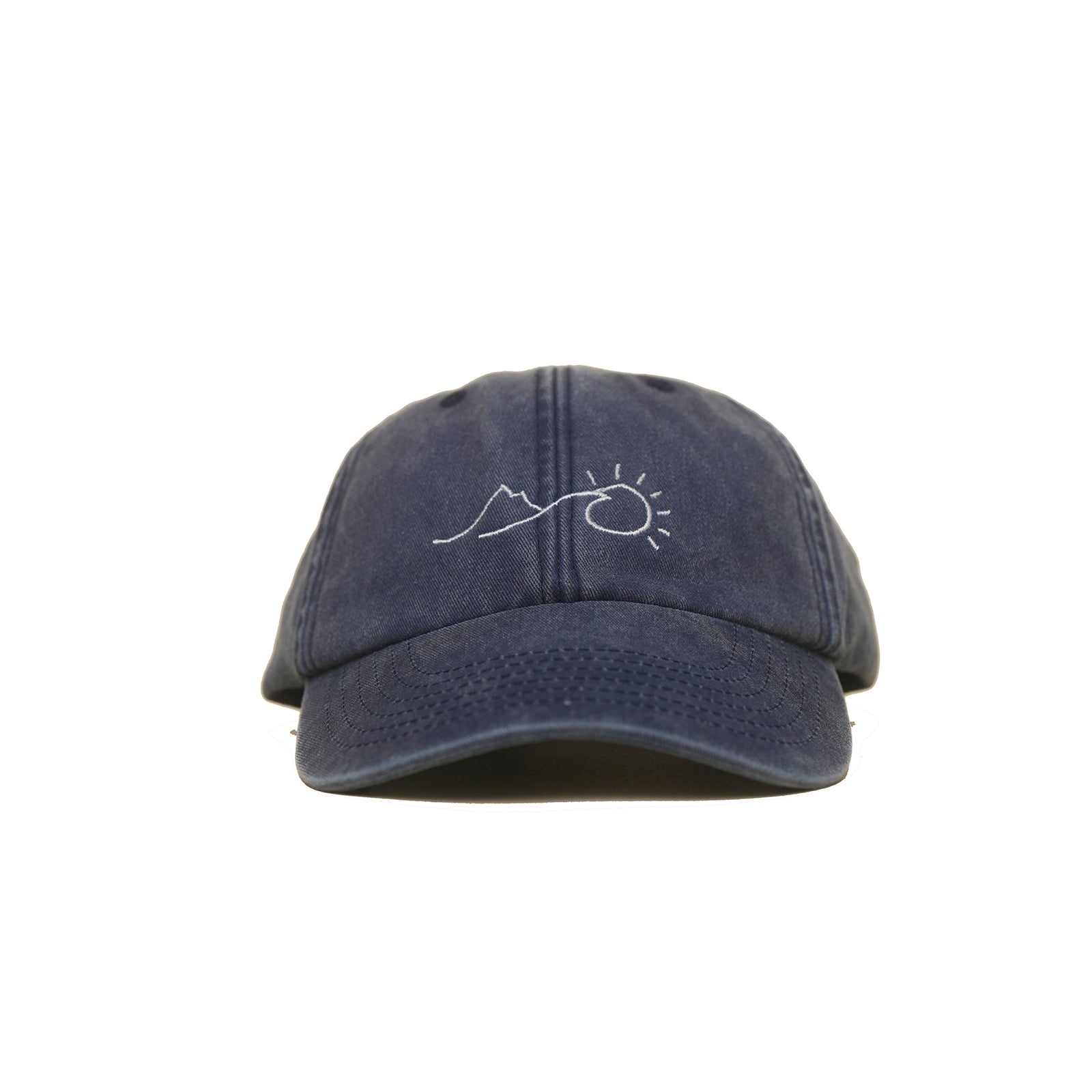 Denim Vintage Cap mit gesticktem Sonnenaufgang in Frontansicht