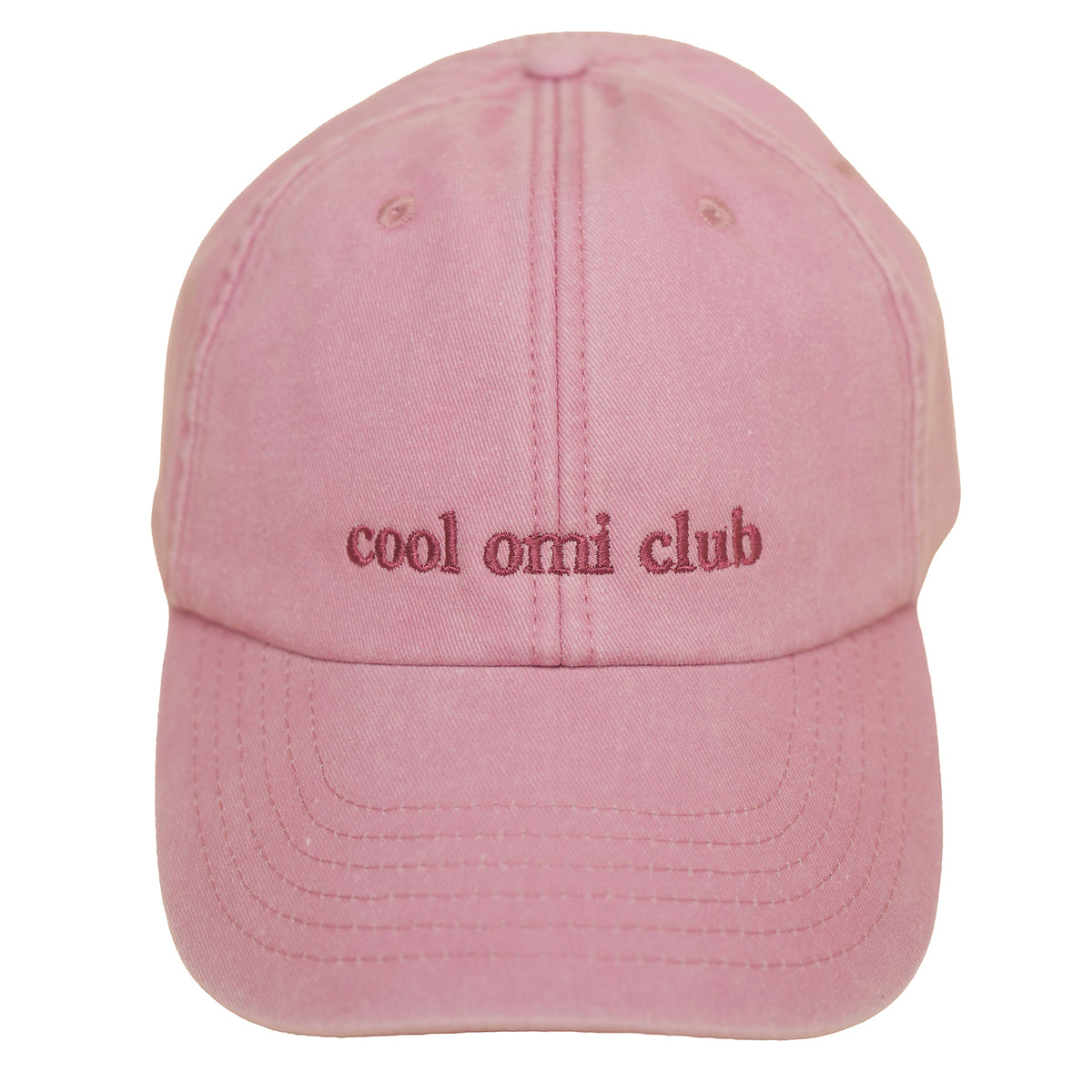Dusky Pink Vintage Cap mit roter Stickerei „Cool Omi Club“ in oben