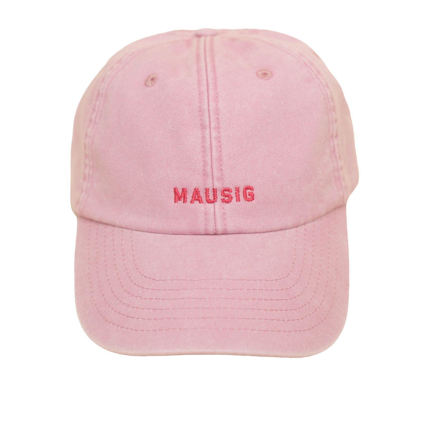 Dusky pink Vintage Cap mit roter Stickerei „MAUSIG“ oben