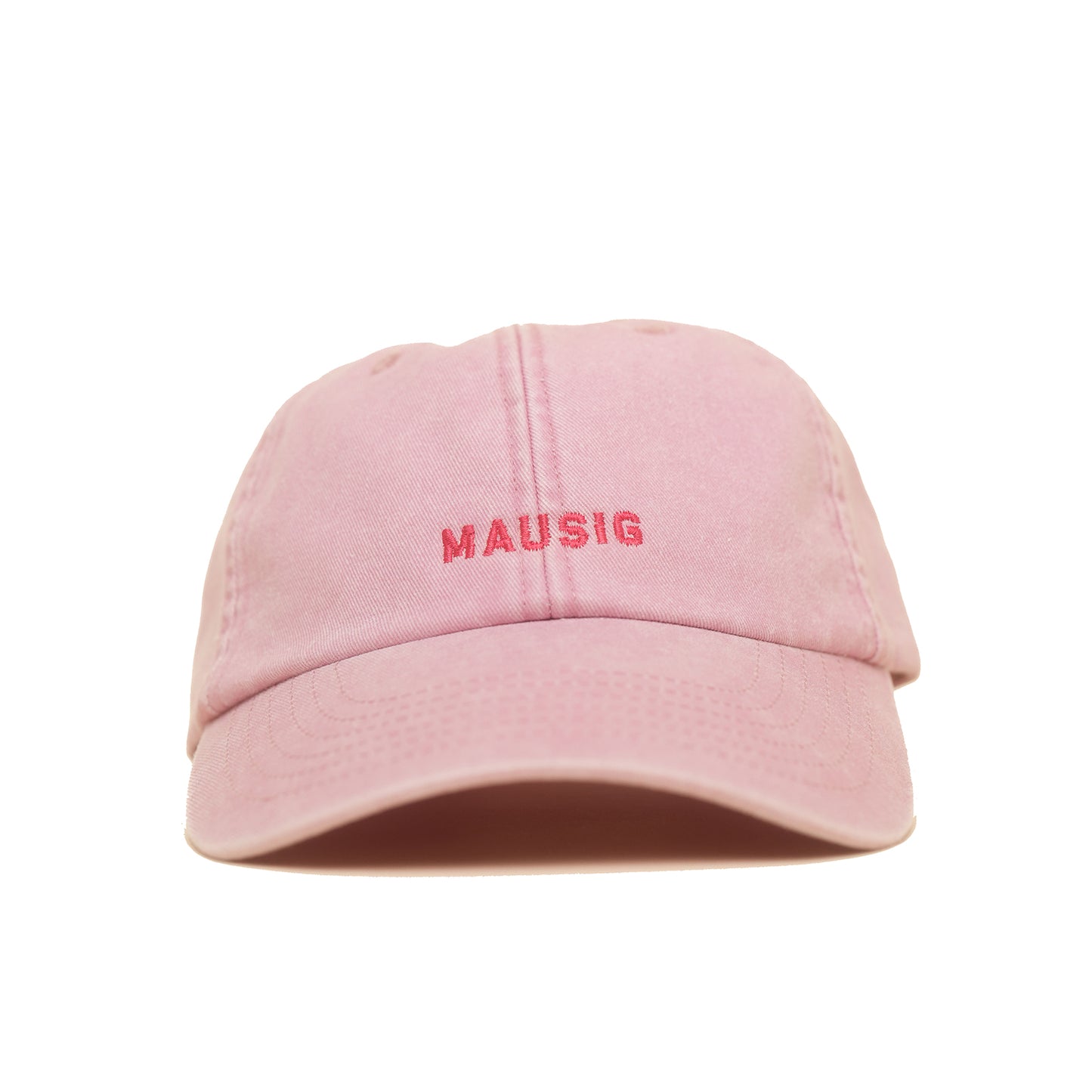 Dusky pink Vintage Cap mit roter Stickerei „MAUSIG“ frontal