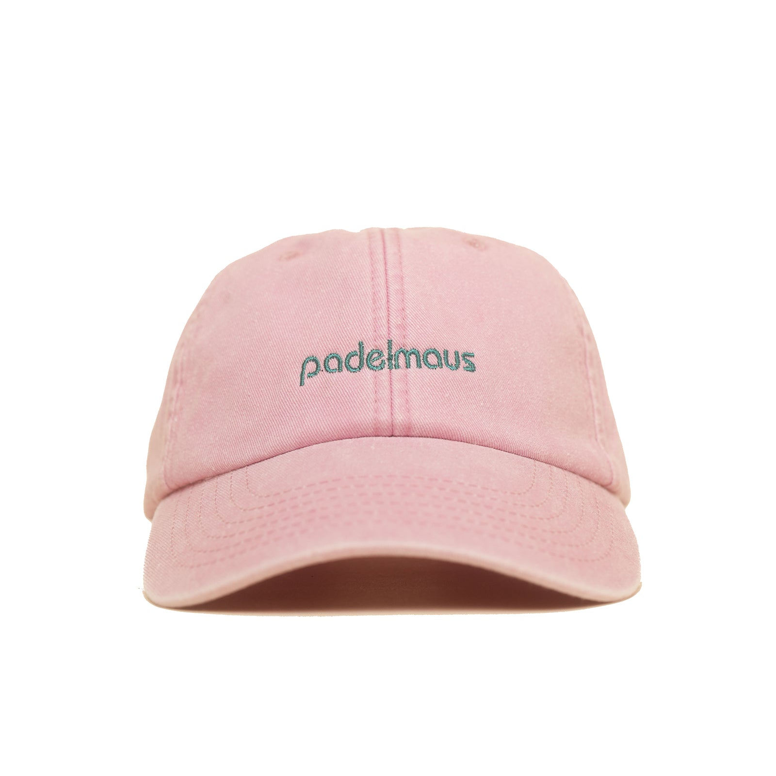 Dusky Pink Vintage Cap mit grüner Stickerei „padelmaus“ frontal