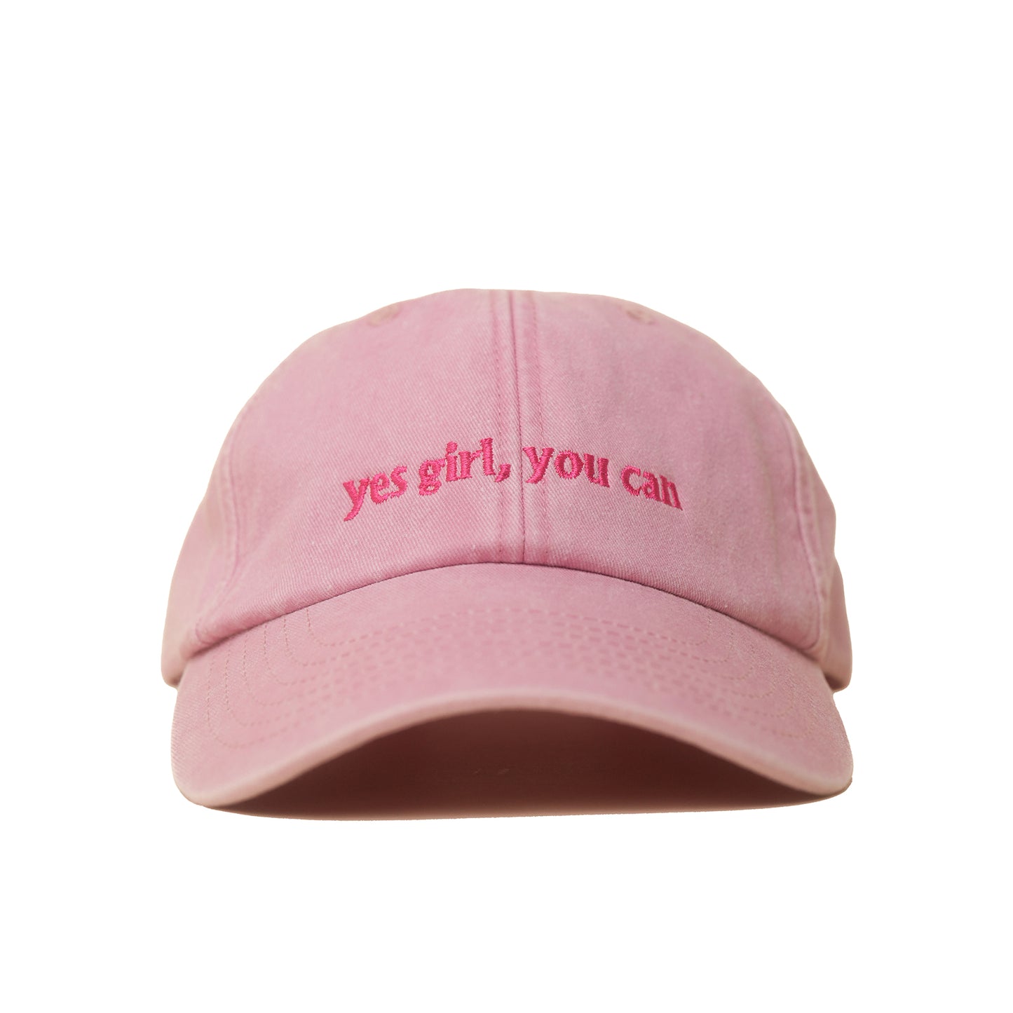 Dusky Pink Vintage Cap mit pinker Stickerei „yes girl, you can“ frontal