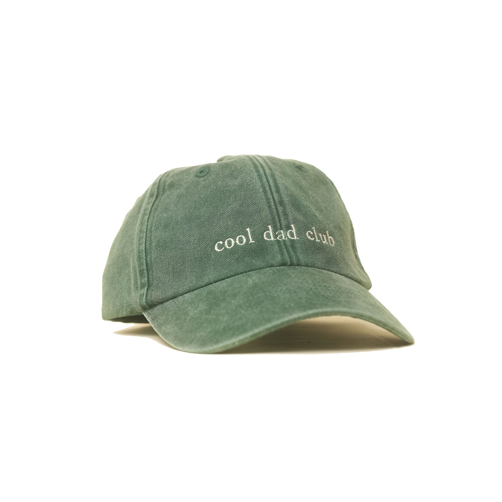 Bottle Green Vintage Cap mit heller Stickerei „cool dad club“ seitlich