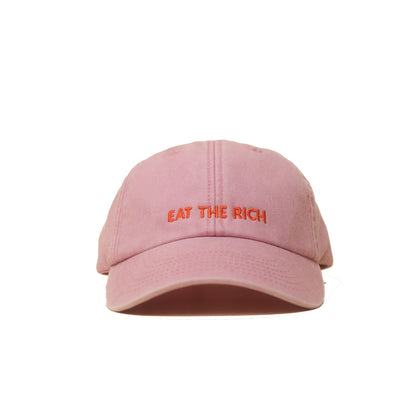 dusky pink Vintage Cap mit heller Stickerei „eat the rich“ frontal