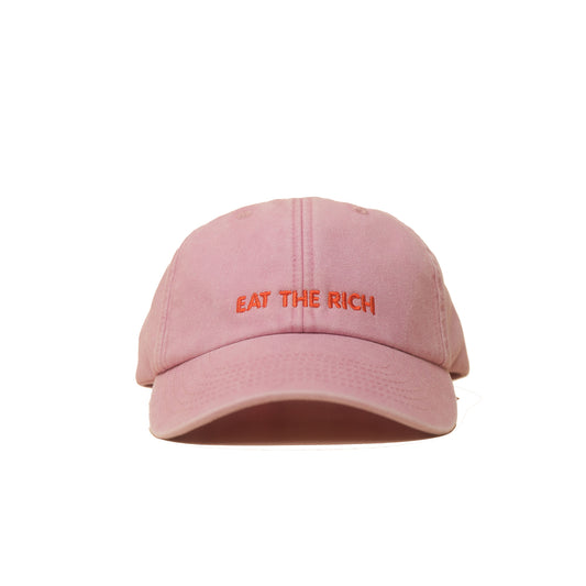 dusky pink Vintage Cap mit heller Stickerei „eat the rich“ frontal