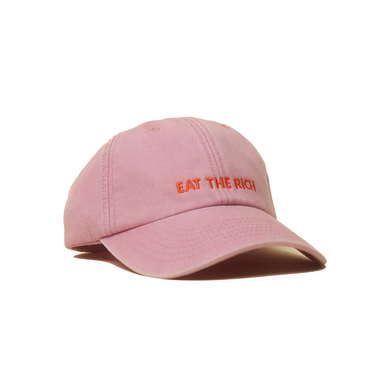 dusky pink Vintage Cap mit heller Stickerei „eat the rich“ seitlich